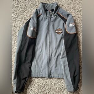 Harley-Davidson Gray and Black Hooded Lightweight Jacket with Orange Trim